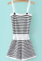 Romwe Straps With Button Striped Romper