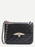 Romwe Black Faux Leather Quilted Flap Heart Shaped Lock Chain Bag