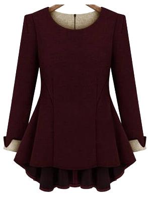 Romwe Zipper Wine Red Top With Skirt Detail