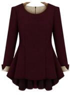 Romwe Zipper Wine Red Top With Skirt Detail