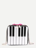 Romwe Piano Key Design Pu Crossbody Bag With Bow