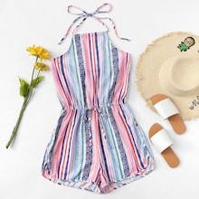 Romwe Colorful Striped Halter Romper