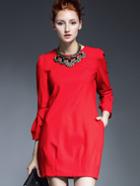Romwe Red Round Neck Length Sleeve Necklace Dress