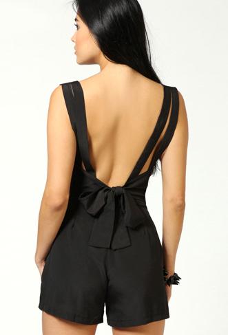 Romwe V Neck Backless Bow Jumpsuit