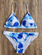 Romwe Blue And White Triangle Bikini Set