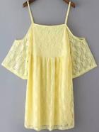 Romwe Off The Shoulder Bell Sleeve Lace Yellow Dress