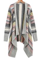 Romwe Geometrical Print Grey Knitted Cardigan