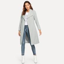 Romwe Lapel Detail Solid Coat