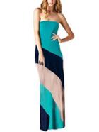 Romwe Bandeau Color-block Striped Maxi Dress