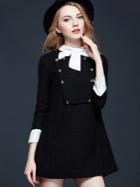 Romwe Black Round Neck Length Sleeve Bow-tie Pockets Dress