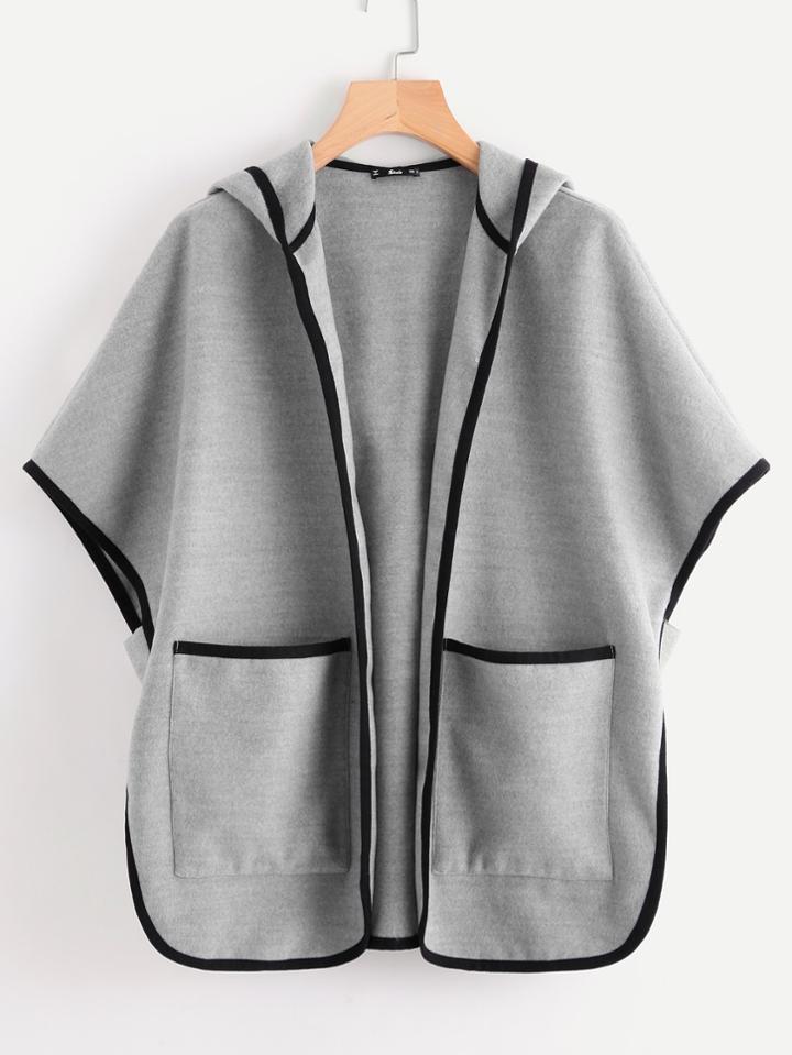 Romwe Pocket Front Binding Batwing Hoodie Coat