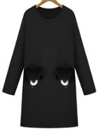 Romwe Round Neck Eyes Pattern Straight Dress