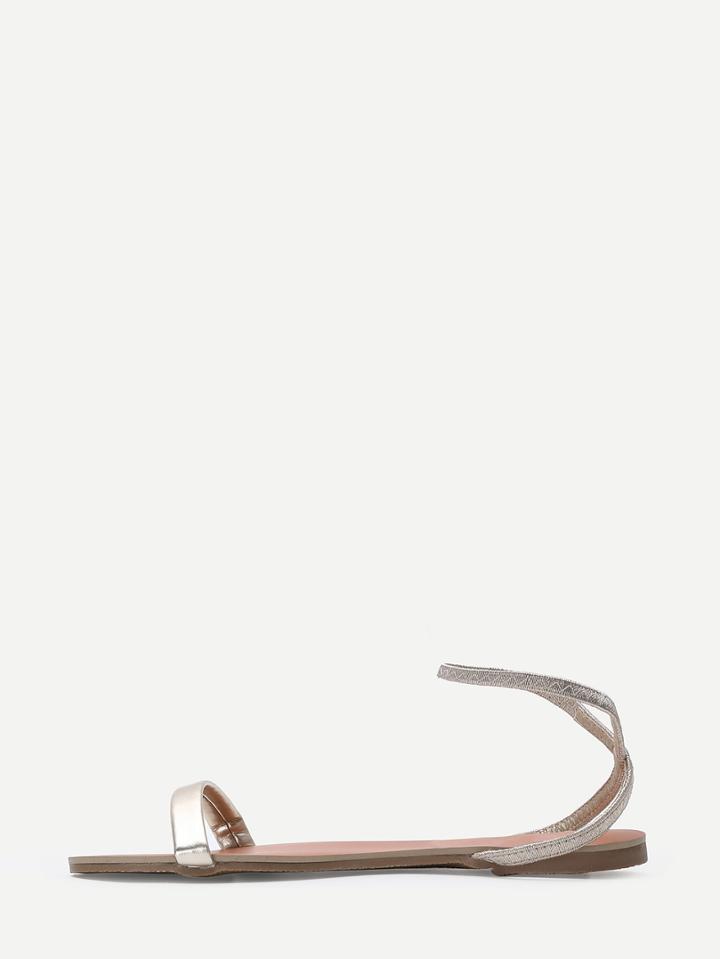 Romwe Gold Faux Leather Block Sandals