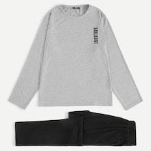 Romwe Guys Letter Print Tee & Pants Pj Set