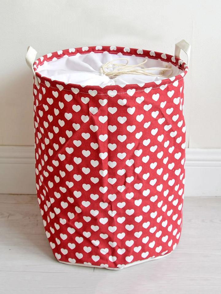 Romwe Heart Print Drawstring Bucket Organizer