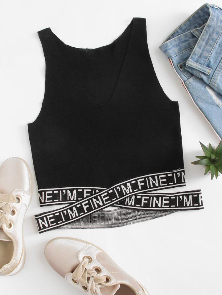 Romwe Cut Out Waist Knit Crop Top
