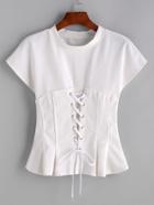 Romwe Lace Up Front Knitted T-shirt