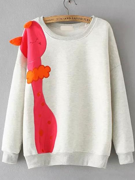Romwe Round Neck Cute Snake Embroidered Sweatshirt