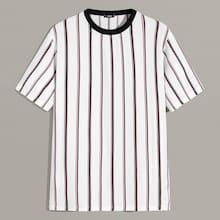 Romwe Guys Contrast Neck Striped Top
