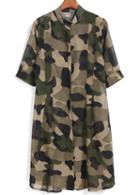 Romwe Lapel Camouflage Chiffon Shirt Dress