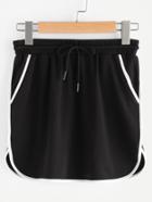 Romwe Contrast Binding Dolphin Hem Drawstring Skirt