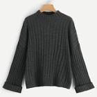 Romwe Plus Rolled Cuff Ribbed Knit Jumper