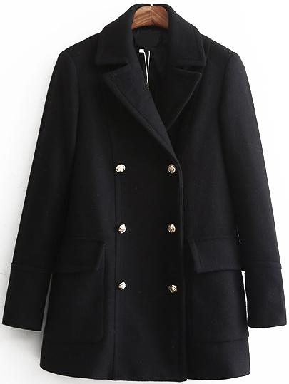 Romwe Lapel Double Breasted Pockets Coat