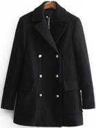 Romwe Lapel Double Breasted Pockets Coat