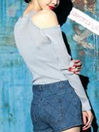 Romwe Mock Neck Open Shoulder Grey Jumper