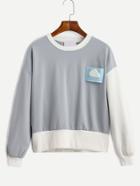 Romwe Color Block Drop Shoulder Cloud Patch Sweatshirt