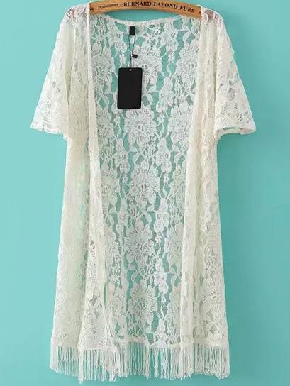Romwe Short Sleeve Fringe Lace Top