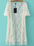 Romwe Short Sleeve Fringe Lace Top