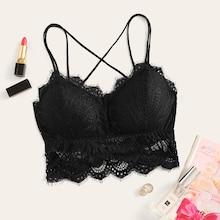 Romwe Eyelash Lace Criss Cross Bralette