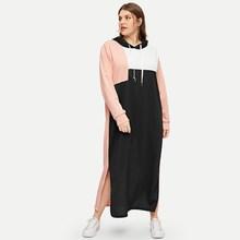 Romwe Plus Cut And Sew Panel Hoodie Dress