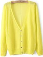 Romwe V Neck With Buttons Yellow Cardigan