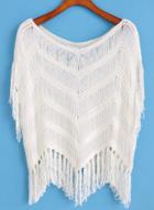 Romwe With Tassel Crochet White Top