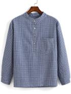 Romwe With Pocket Gingham Blue Blouse