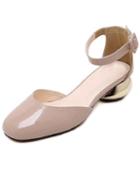 Romwe Pink Round Toe Word Bukle Mid Heel Sandals