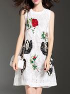 Romwe White Crochet Hollow Out Embroidered Shift Dress
