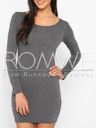Romwe Grey Crew Neck Pockets Dress