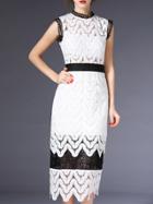 Romwe White Backless Crochet Hollow Out Dress