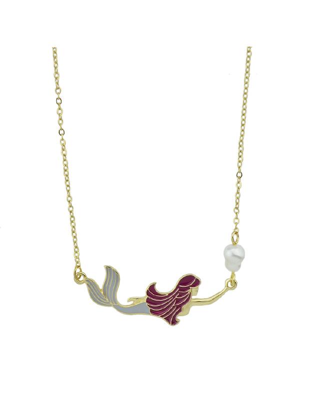 Romwe Winered Enamel Mermaid Pendant Necklace