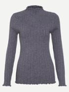 Romwe Grey Turtleneck Ruffle Trim Ribbed Knit Tight Sweater