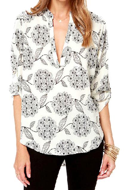 Romwe Romwe Dandelions Print Asymmetric White Blouse