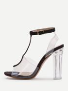 Romwe Contrast Ankle Strap Peep Toe Clear Chunky Heels