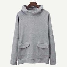 Romwe Men Raglan Sleeve Pocket Detail Solid Hoodie