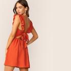Romwe Ruffle Trim Tie Back Plicated Detail Dress