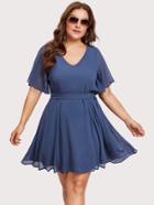 Romwe Flutter Sleeve O-ring Belt Detail Dress