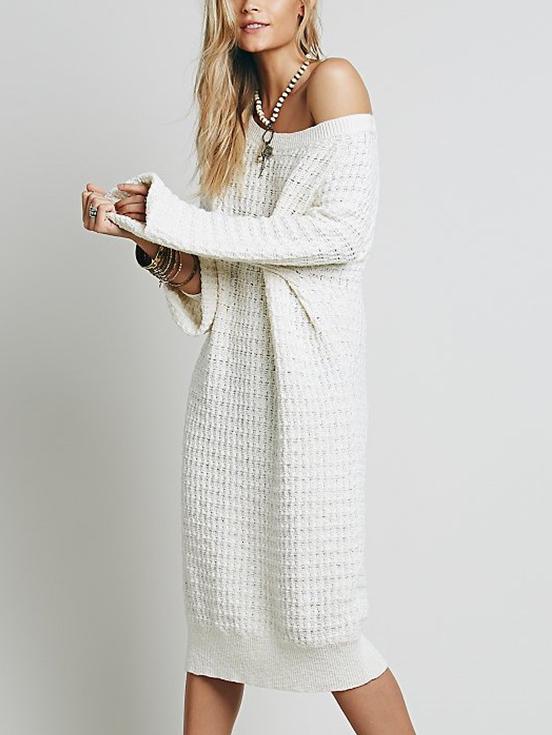Romwe Round Neck Loose Beige Sweater Dress