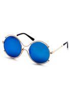 Romwe Gold Frame Blue Round Lens Hollow Out Sunglasses